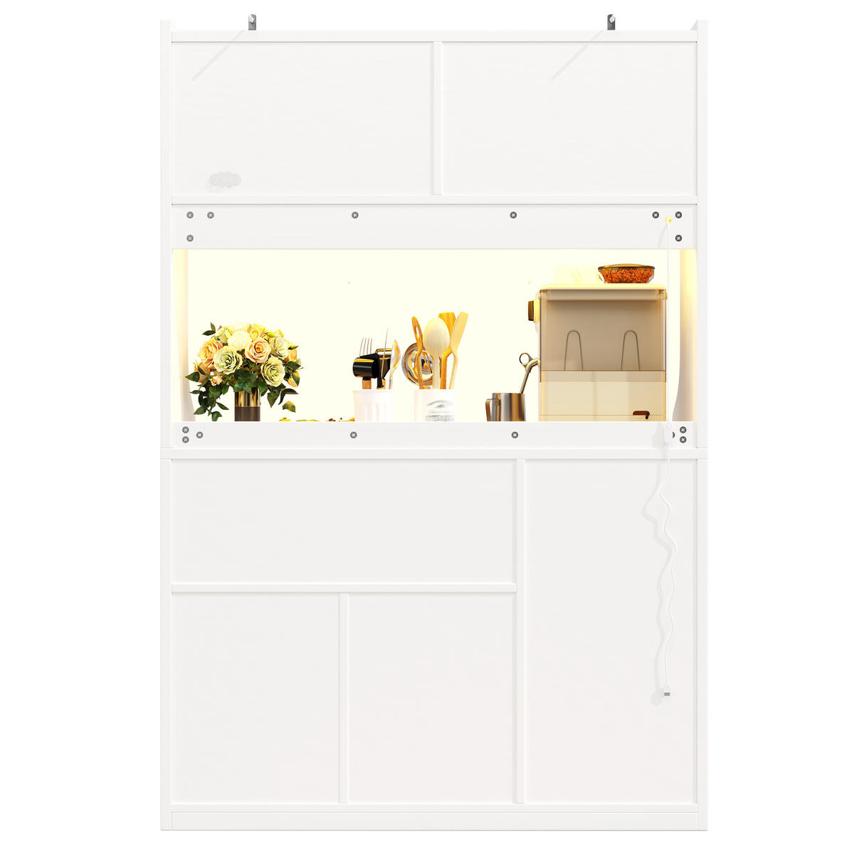 BUFFET DE-38487 120/40/180 cm mit LED-Beleuchtung und Weinregal Weiß - Weiß, Holzwerkstoff (120/180/40cm) - ComfortXL