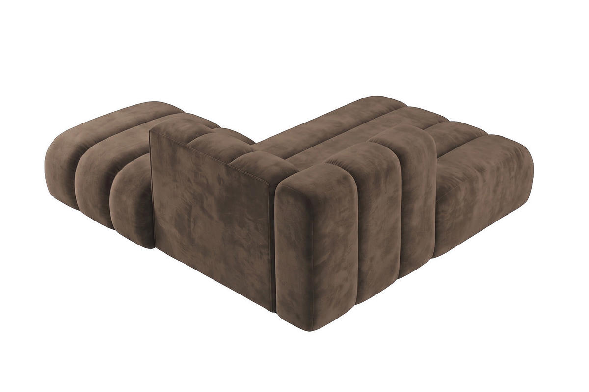 CHAISELONGUE Modulare Mit Hocker, Velvet-Stoff Riviera, Braun, Rechts, GRAND - Braun, Holz (204/179cm) - Kaiser Möbel