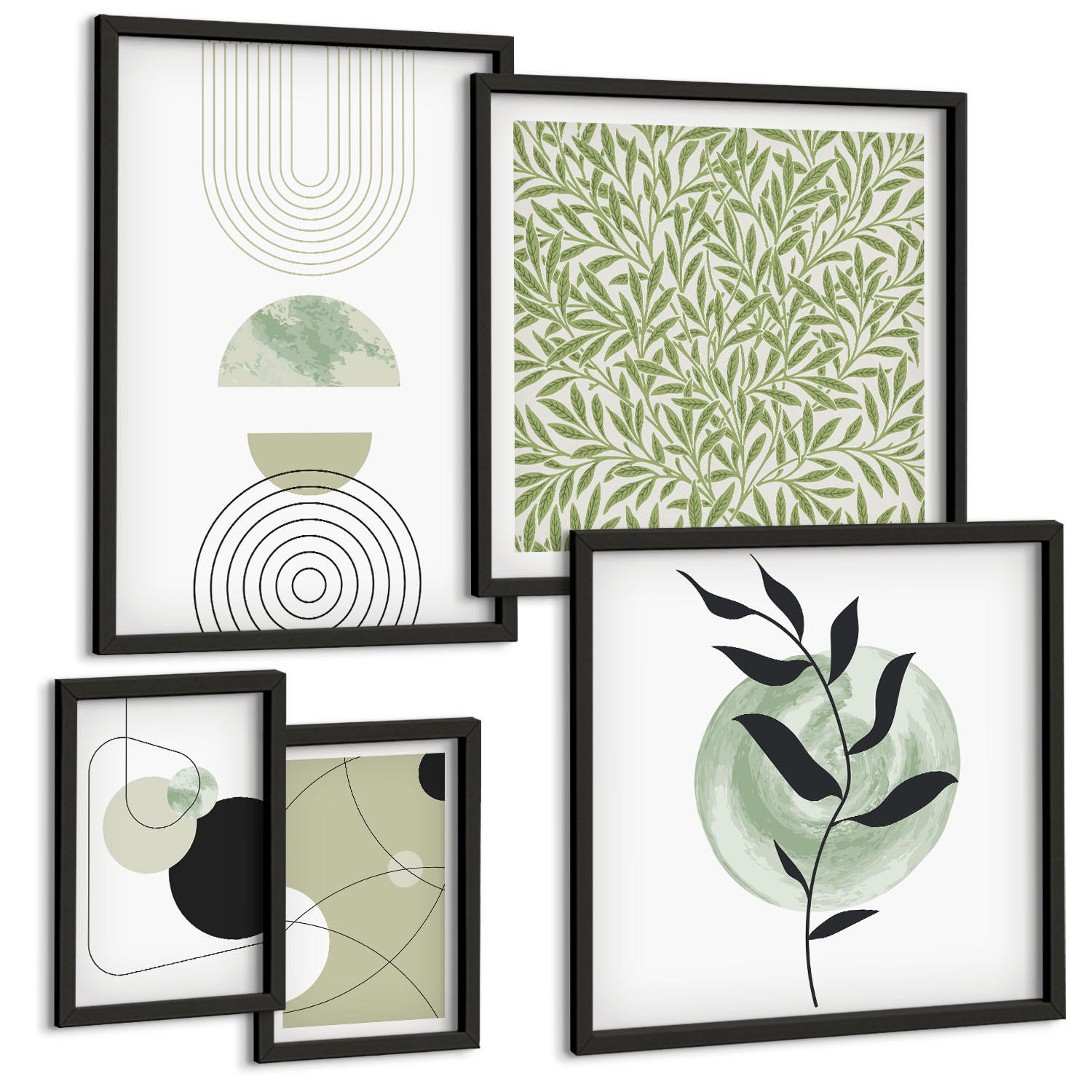 BILDER SET 5er Set - 50x50 cm & 20x30 cm & 40x60 cm Schwarzer Rahmen - Abstrakte Formen und Farben - Schwarz, Kunststoff (40/60cm) - TULUP