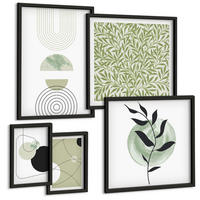 BILDER SET 5er Set - 50x50 cm & 20x30 cm & 40x60 cm Schwarzer Rahmen - Abstrakte Formen und Farben - Schwarz, Kunststoff (40/60cm) - TULUP