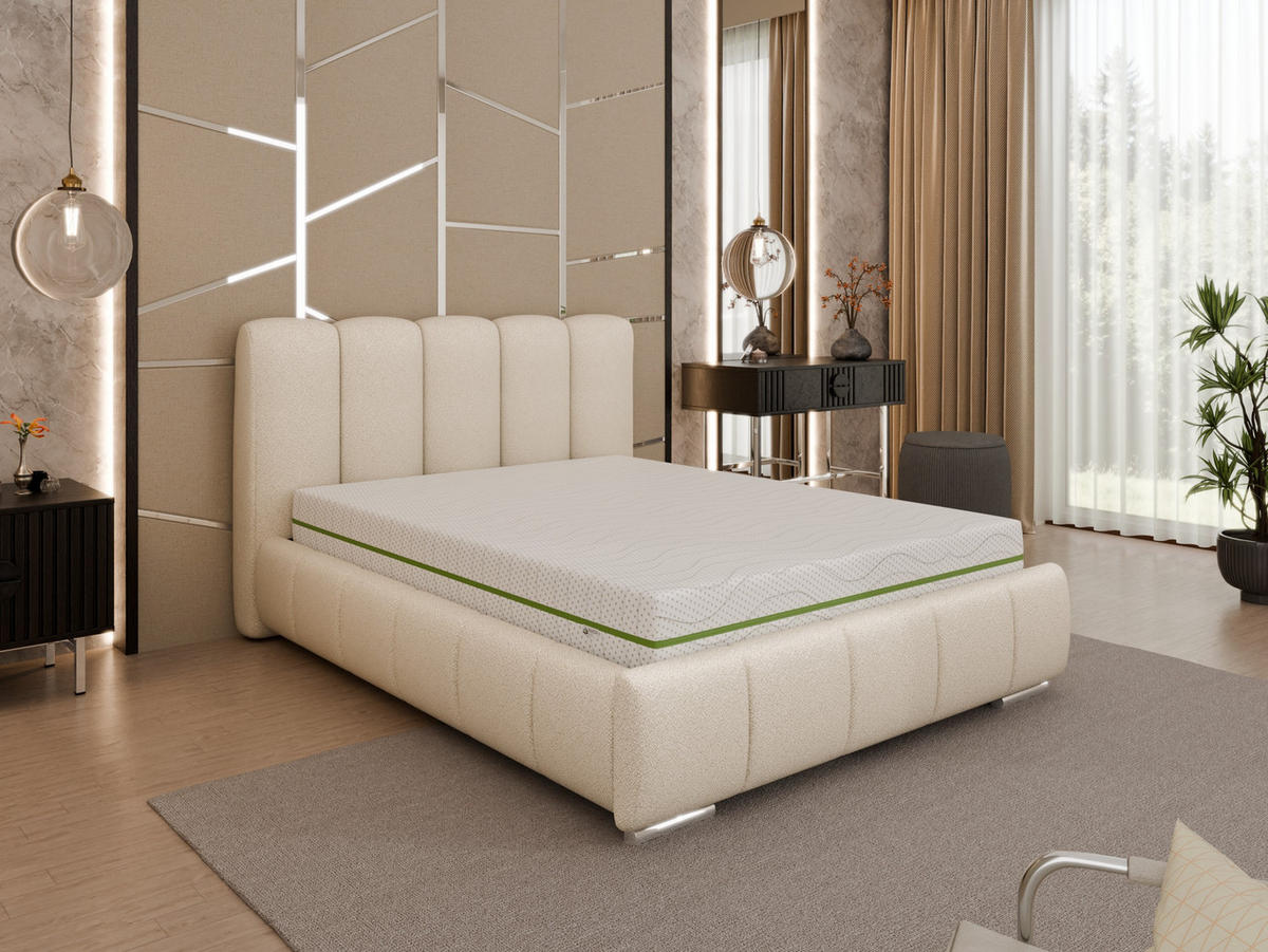 POLSTERBETT ZAIRA 140 x 200 cm mit Bettkasten und Lattenrost, 7-Zonen-Taschenfederkernmatratratze CIRA (24 cm) – Beige - Beige, Holz (120/206cm) - Panda Möbel