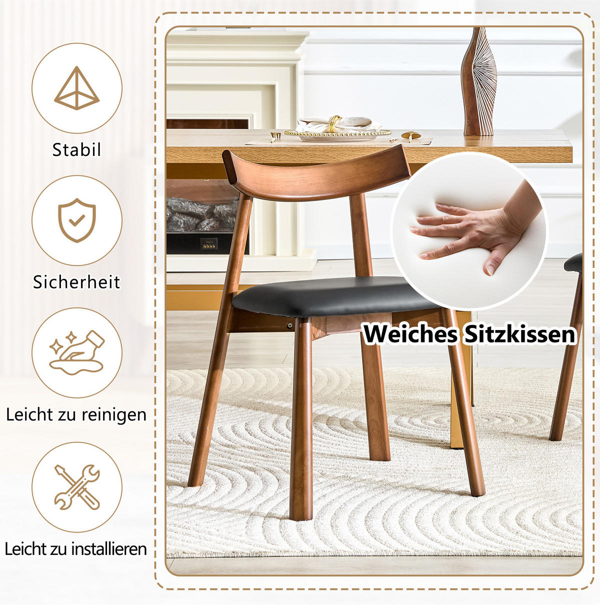 ESSZIMMERSTUHL 2er-Set gepolstert Holzgestell Rubberwood Schwarz - Schwarz, Holz (49/77.5/50cm) - Meubliv
