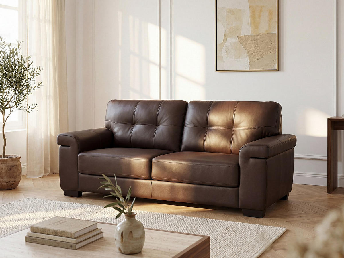 SOFA ohne Schlafmöglichkeit - 3 Personen - Leder - Schokoladenbraun - Braun, Leder (207/89/93cm) - Vente-Unique