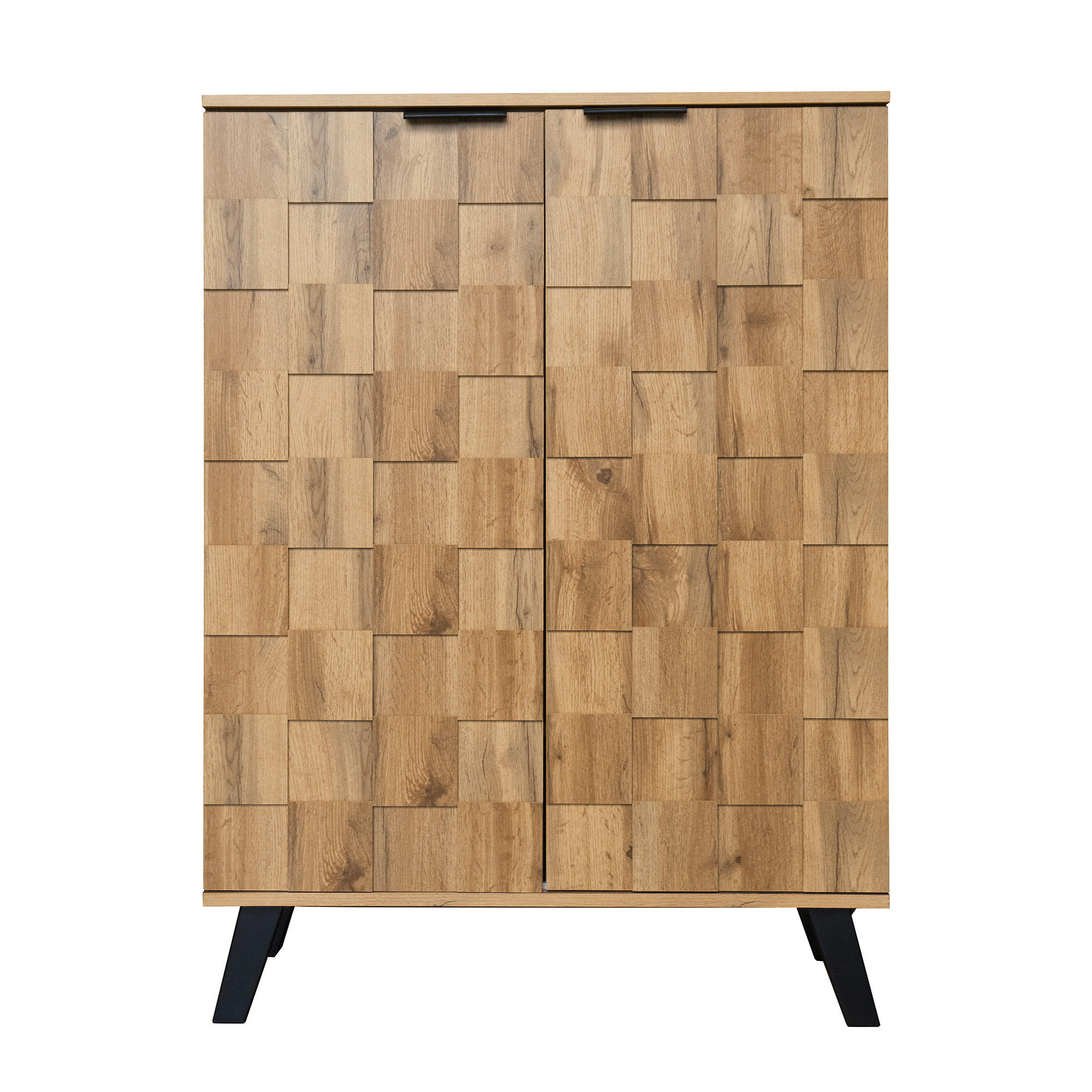 SCHUHSCHRANK Eiche-Optik 110 cm hoch mit 3D-Relief & verstellbaren Böden Naturfärgad 109.5/80.5/35 cm