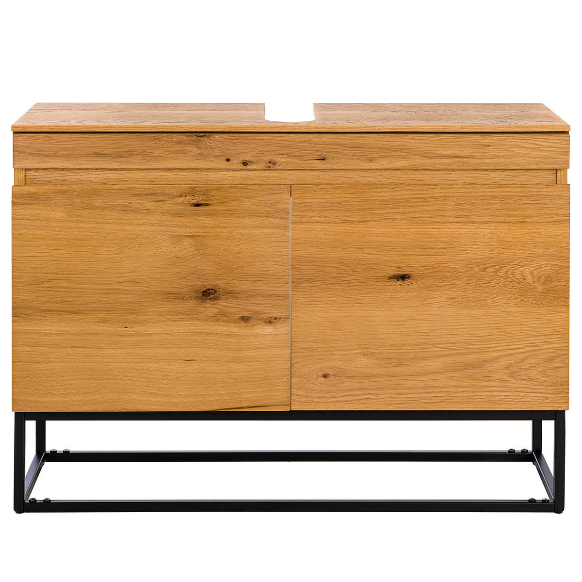 WASCHBECKENUNTERSCHRANK - Echtholzfurnier / Eisen, Eiche / Schwarz - Eichefarben, Holzwerkstoff (80/57/30cm) - home24