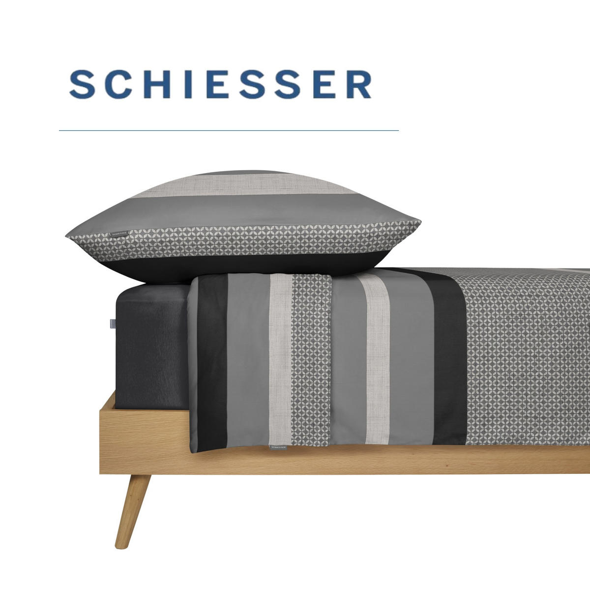 BETTWÄSCHESET Dion - Baumwollsatin - 2-teilig - 135x200 cm - Grau - Grau, Textil (135/200cm) - SCHIESSER