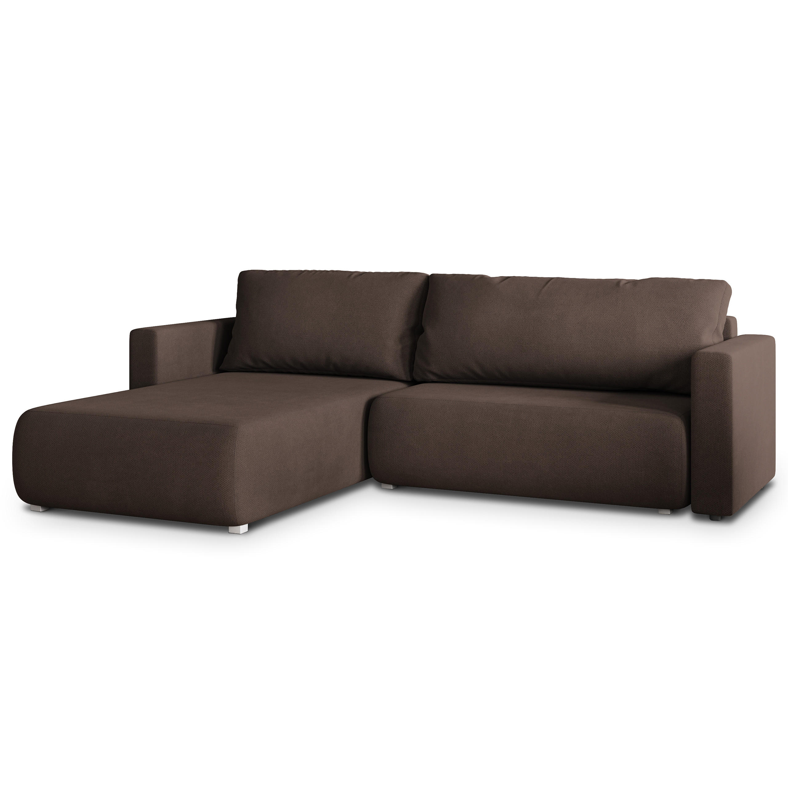 ECKSOFA TURIN Braun Geflochtener Stoff mit Schlaffunktion - Braun, Holz (265/183cm) - MASSENO