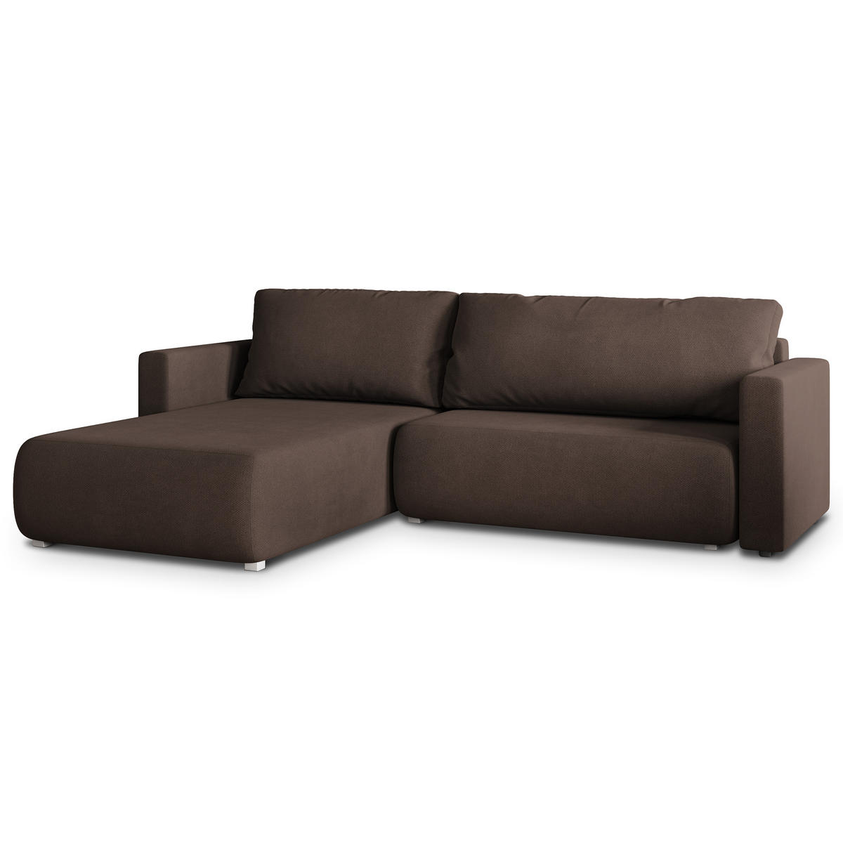 ECKSOFA TURIN Braun Geflochtener Stoff mit Schlaffunktion - Braun, Holz (265/183cm) - MASSENO