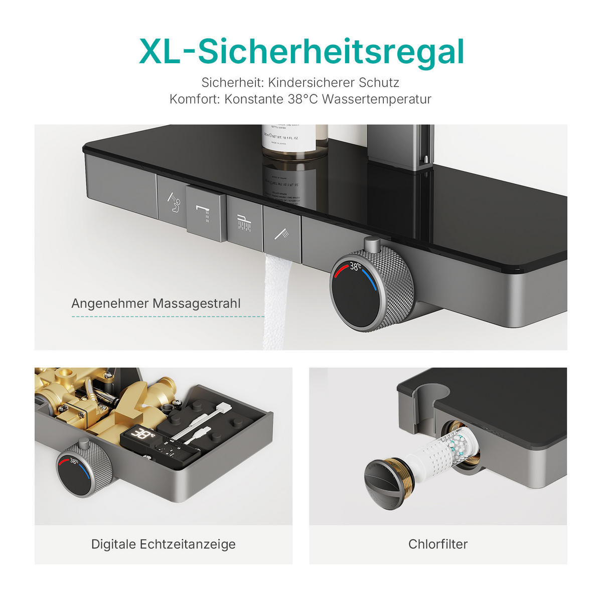 ÜBERKOPFBRAUSESET mit Handbrause Thermostat Vielseitig Anthrazit - Anthrazit, Metall (40/113/58cm) - EMKE