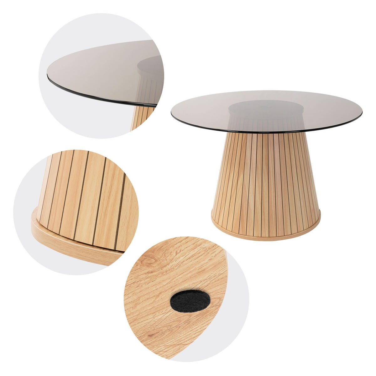 COUCHTISCH mit Glasplatte rund Ø80x50 cm Holz-Optik Braun - Braun, Holz (80/80/50cm) - ML-DESIGN