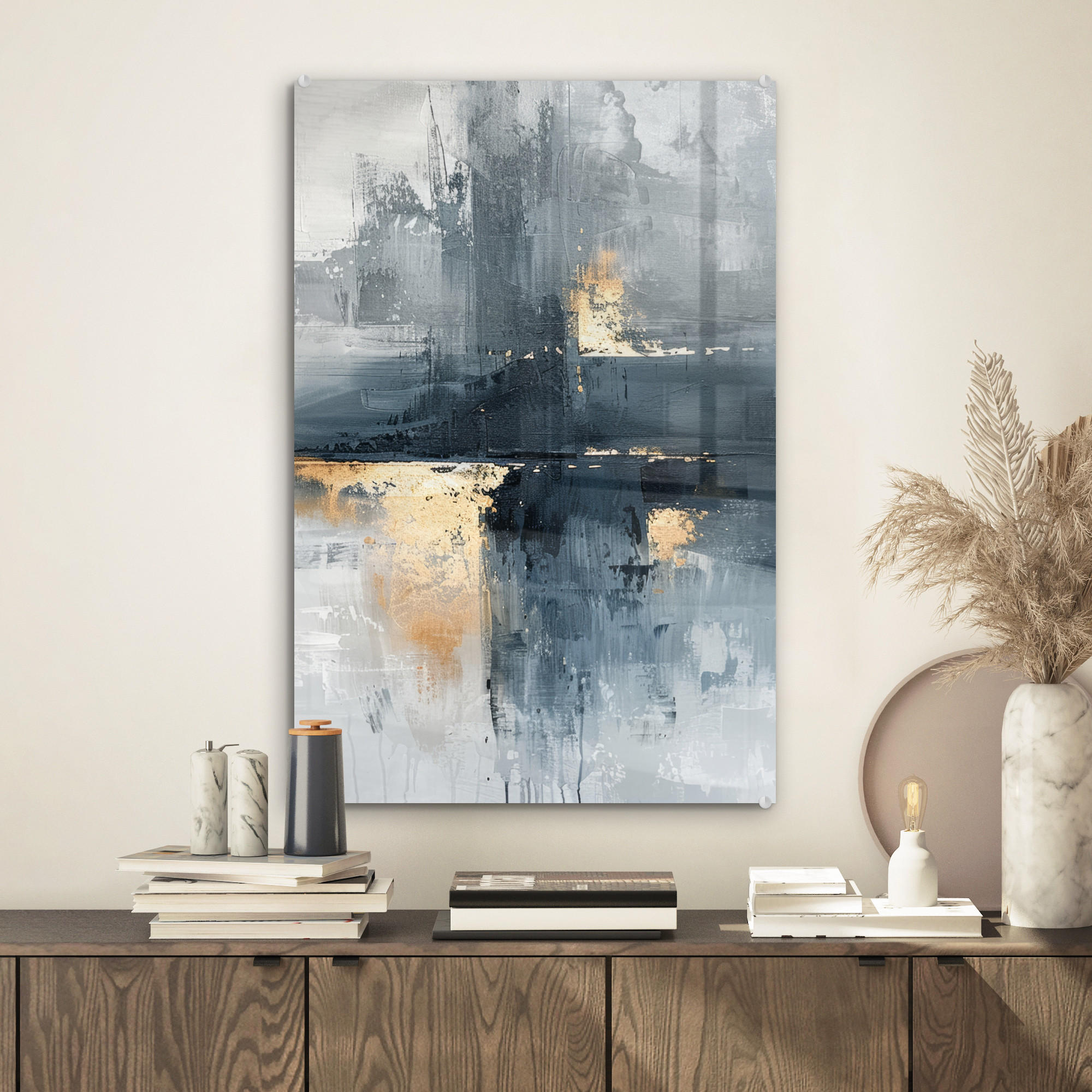 ACRYLGLASBILD Kunst - Grau - Gold - Abstrakt 40x60 cm - Dunkelgrau, Glas (40/60cm) - MuchoWow