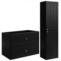 WASCHBECKUNTERSCHRANK + HÄNGESÄULE GUSTO 80cm Matt schwarz - Schwarz, Holzwerkstoff (80/58/46cm) - Rodan