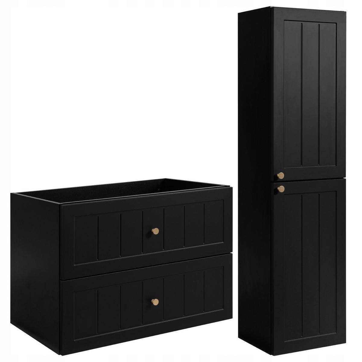 WASCHBECKUNTERSCHRANK + HÄNGESÄULE GUSTO 80cm Matt schwarz - Schwarz, Holzwerkstoff (80/58/46cm) - Rodan