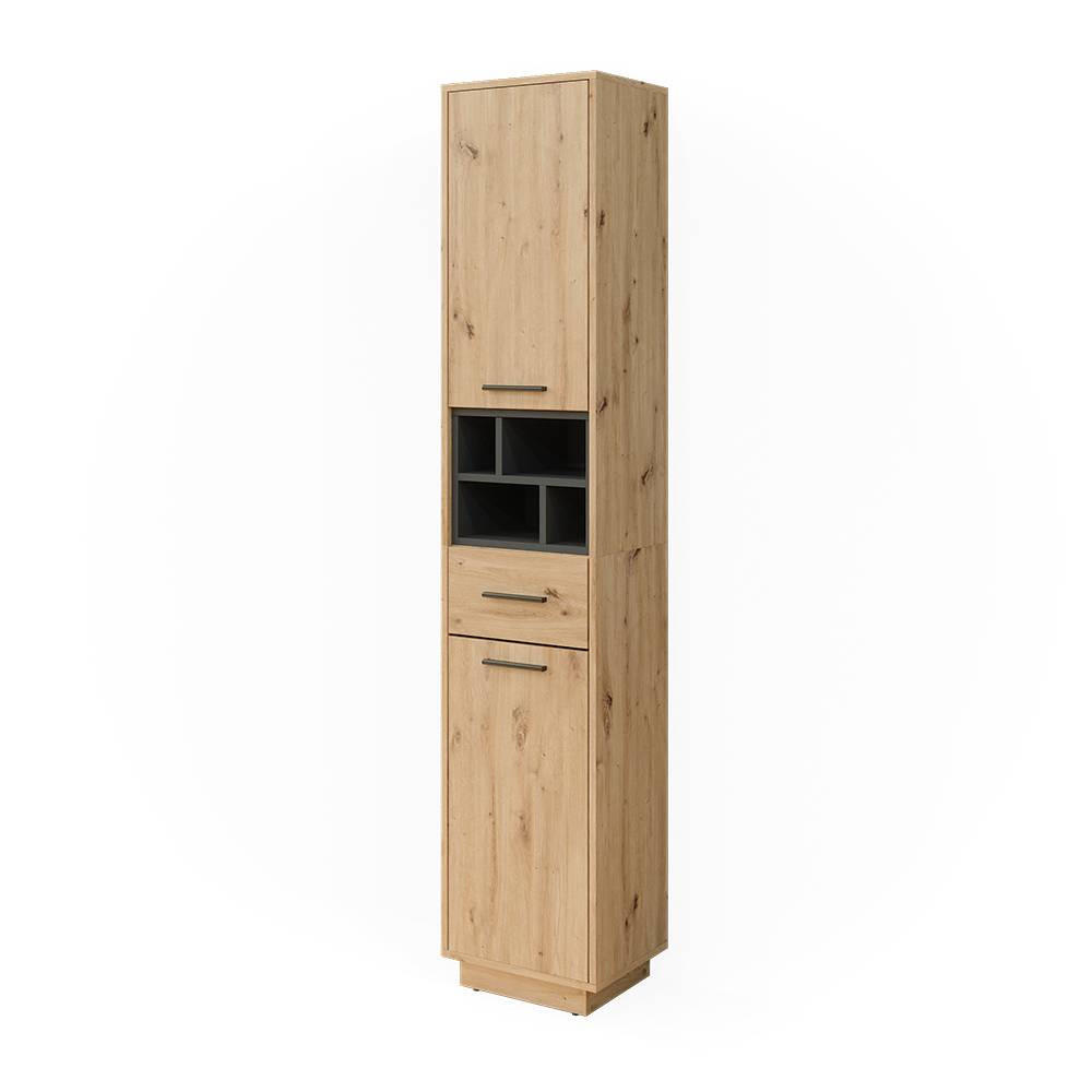 BADSCHRANK Beatrice Artisan Eiche/Anthrazit 38 x 190 cm mit Türen, Schublade - Eiche Artisan, Holzwerkstoff (38/190/30cm) - Vicco