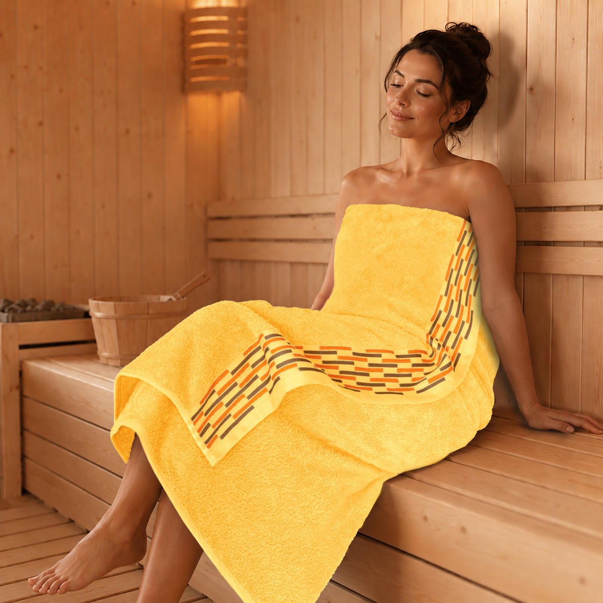 BADETUCH extra groß Lugano Gelb 90x180 cm - Gelb, Textil (90/180cm) - Lashuma