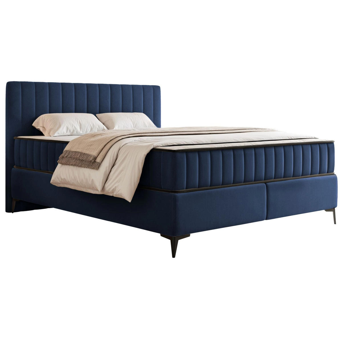 BOXBETT Mufasso Dunkelblau Samtbezug 180x200 cm - Schwarz/Dunkelblau, Textil/Metall (180/200cm) - Selsey