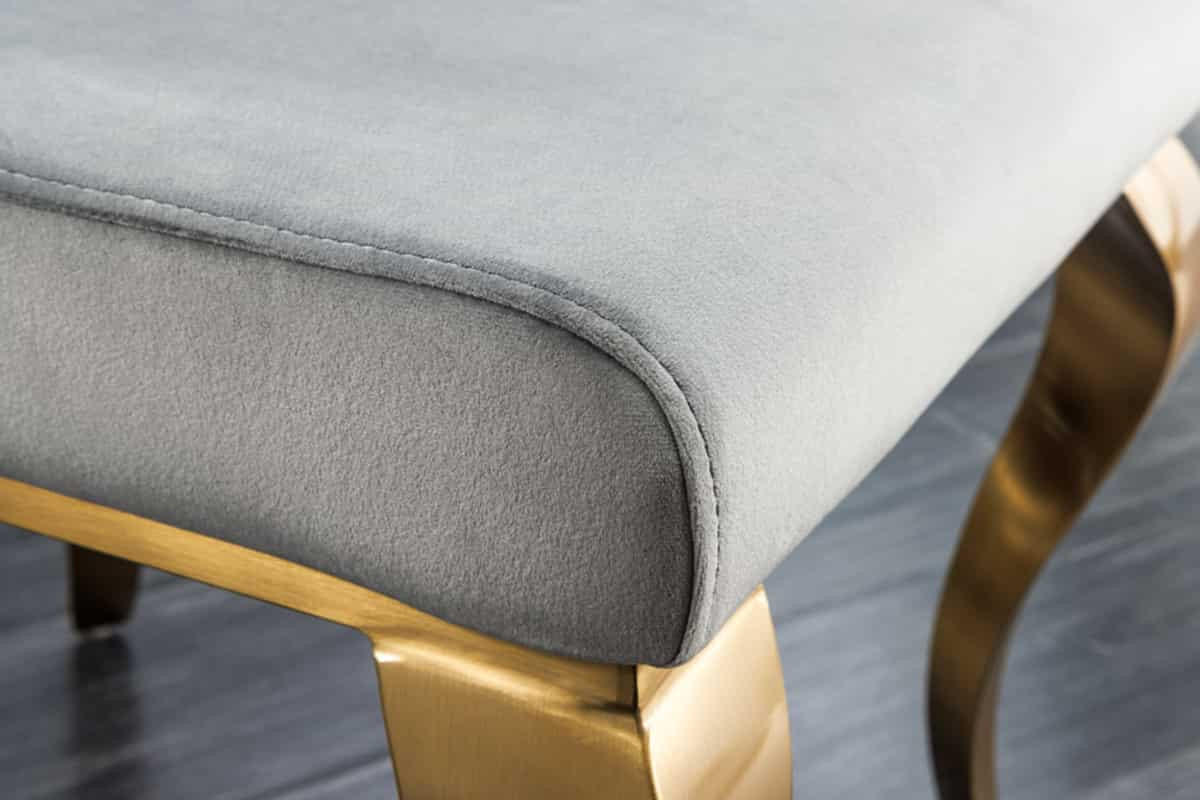 STUHL MODERN BAROCK Samt Grau 105 cm - Goldfarben/Grau, Textil/Metall (45/104/64cm) - riess-ambiente
