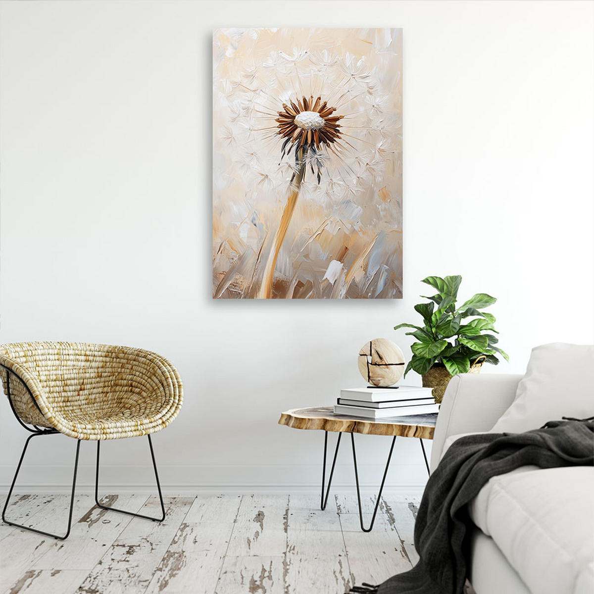 LEINWANDBILD Löwenzahnblüten Makro Baiser - Beige, Textil (60/90cm) - Feeby