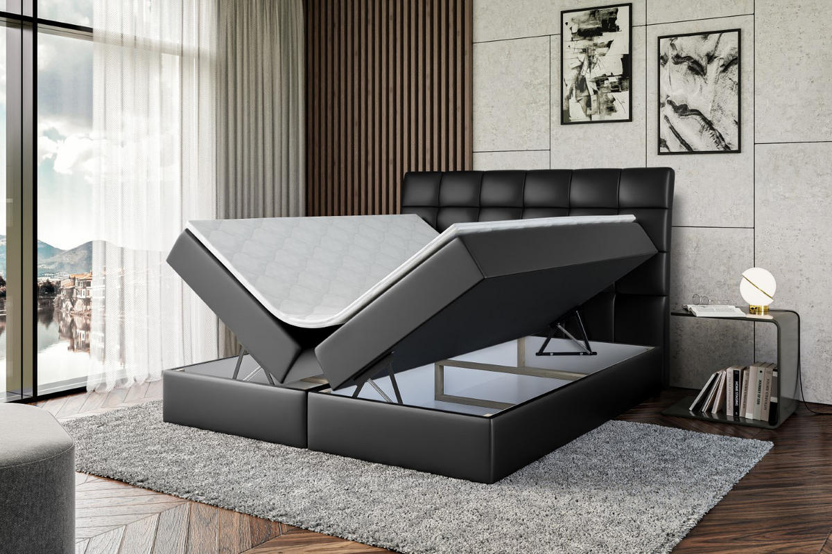 BOXBETT mit H4-Matratze und Lattenrost - BRUGO - 140x200 Schwarz Hochglanz - Schwarz Hochglanz, Holzwerkstoff (140/200cm) - ALTDECOR