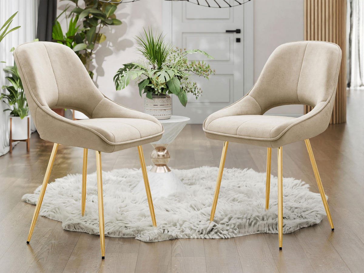 STUHL 2er-Set Muz DC-1143 (2 Stück in Samt) - Beige/Goldfarben, Textil/Metall (46/81/49cm) - MIRJAN24