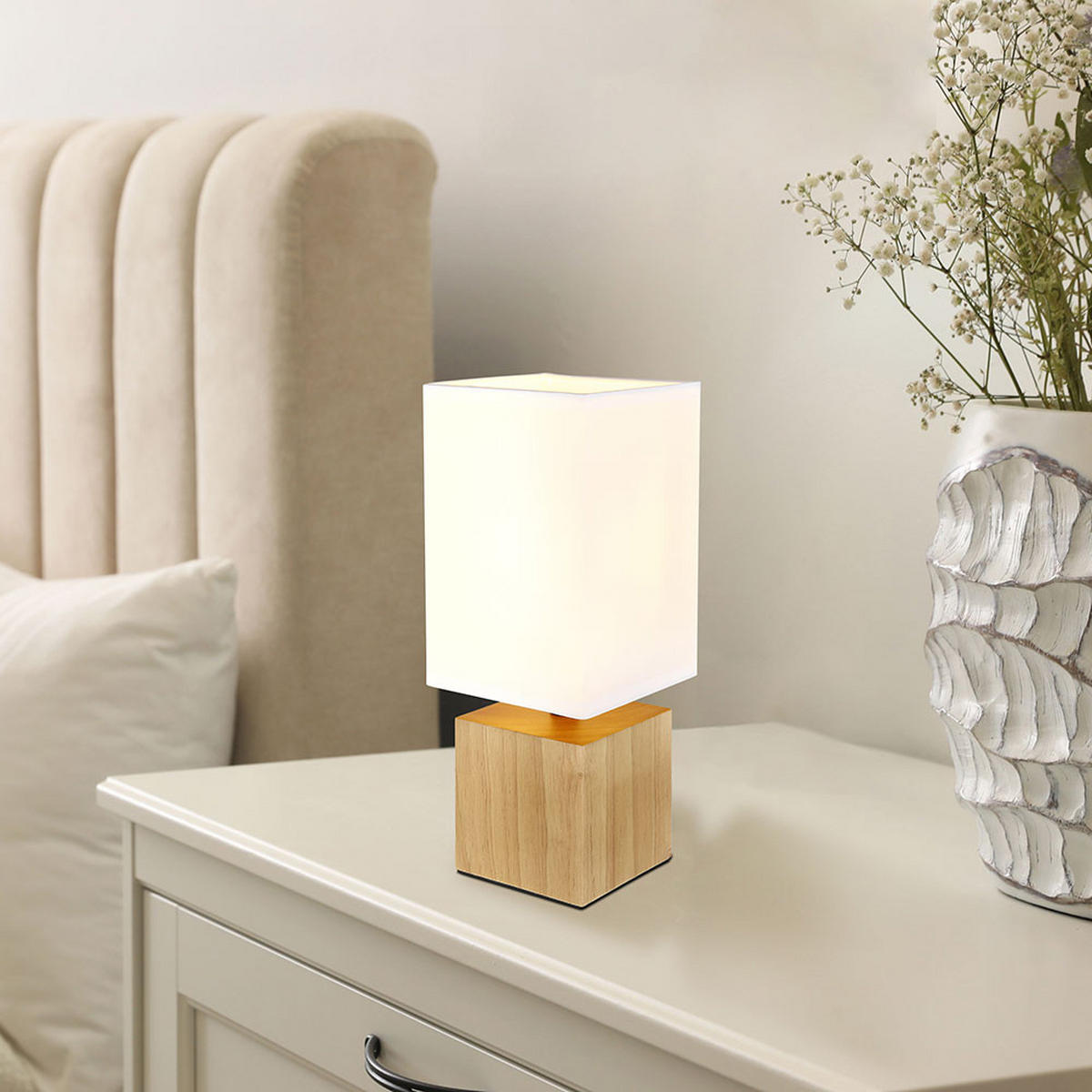 LED TISCHLEUCHTE Valentino Holz Braun Weiß - Braun, Holz (12/12/30cm) - Globo Lighting