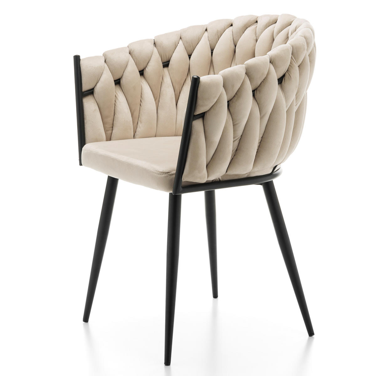 STUHL LATINA gepolstert mit Steppung - beige - Samt Velours - Beige/Schwarz, Textil/Metall (60/83/55cm) - NEW HOME