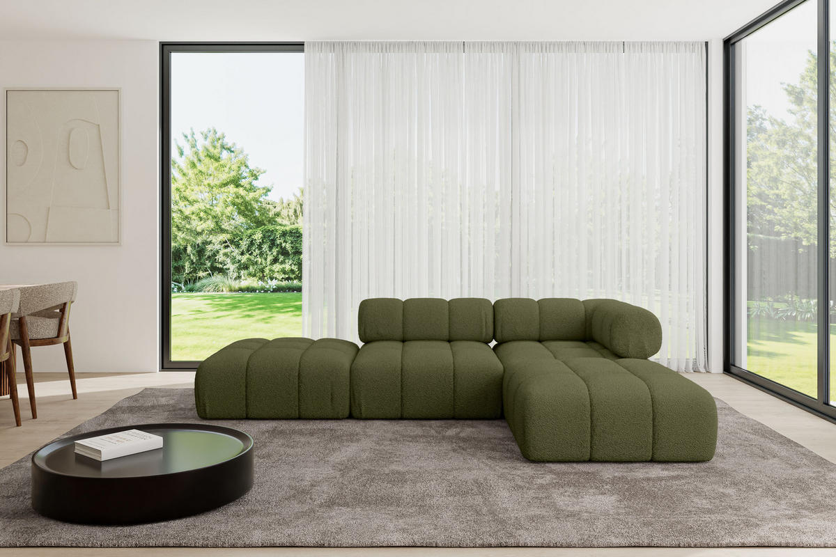 ECKSOFA modulares Sofa Kerru-L1 - 285x190x70 cm Grün Bouclé - Grün, Holzwerkstoff/Textil (285/190cm) - ALTDECOR