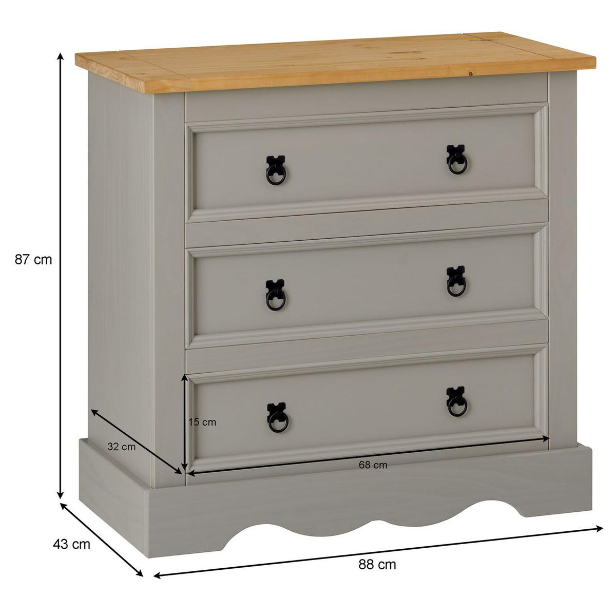 KOMMODE TEQUILA grau/braun - Braun/Grau, Holz (88/86/44cm) - IDIMEX