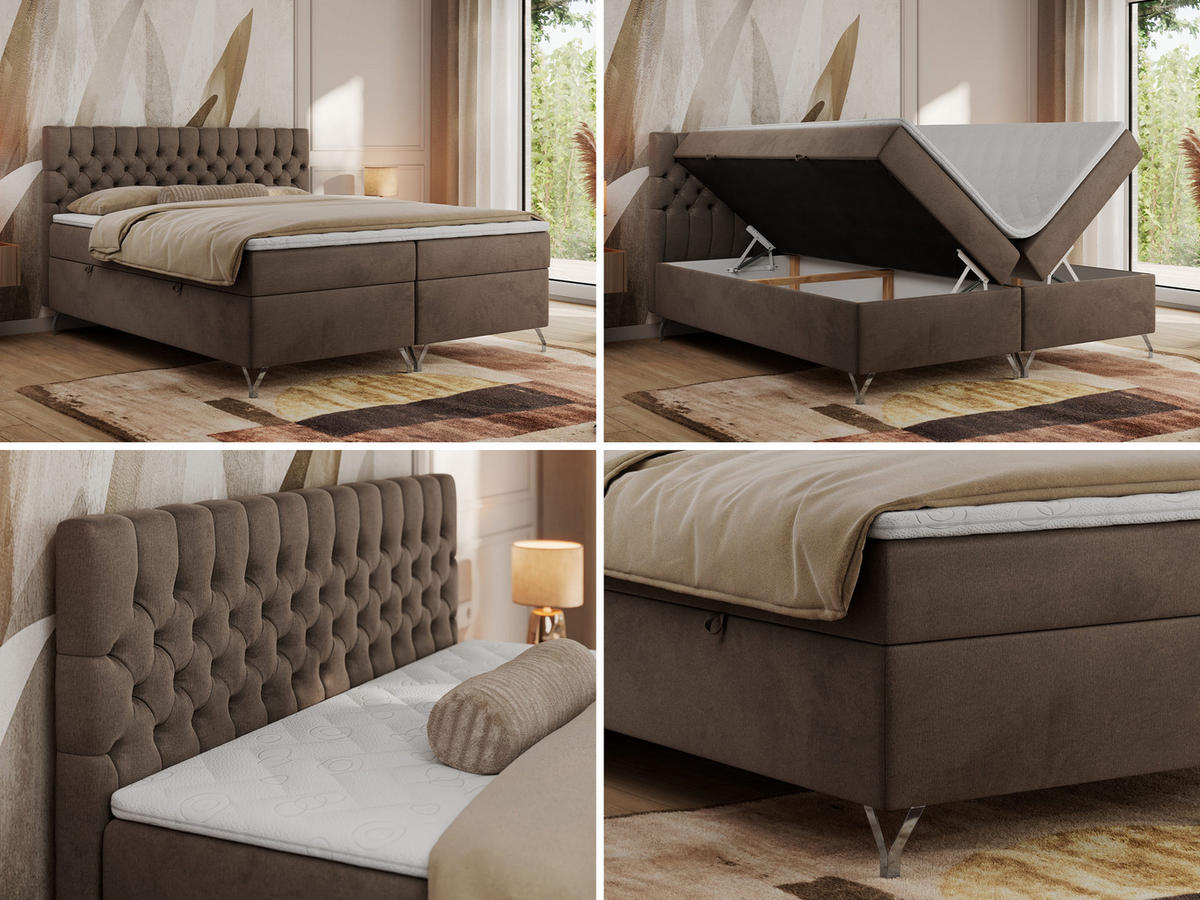 BOXBETT GRIMALDI 120/200 Braun Velvet - H4 - Braun, Holz/Textil (120/200cm) - MKS