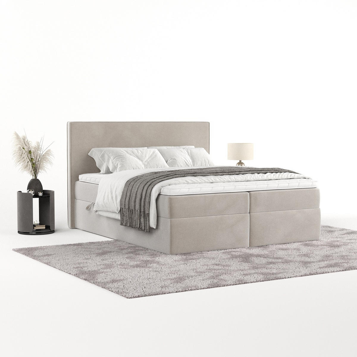 BOXBETT Nuvia 140/200 cm Hellbeige im Paros Stoff - Beige/Schwarz, Holz/Holzwerkstoff (140/200cm) - AltaBeds