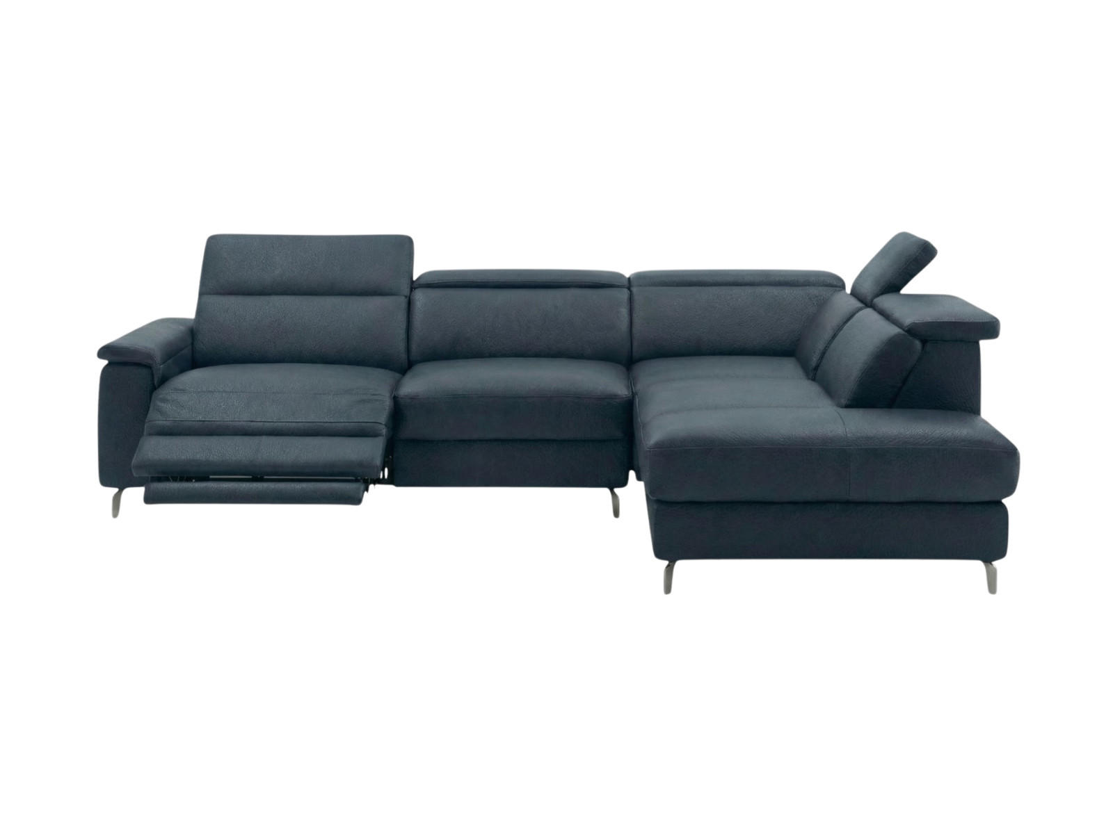 ECKSOFA Ambassador Echtleder mit 1 x Relaxfunktion Schwarz - Schwarz, Leder/Metall (272/224cm)