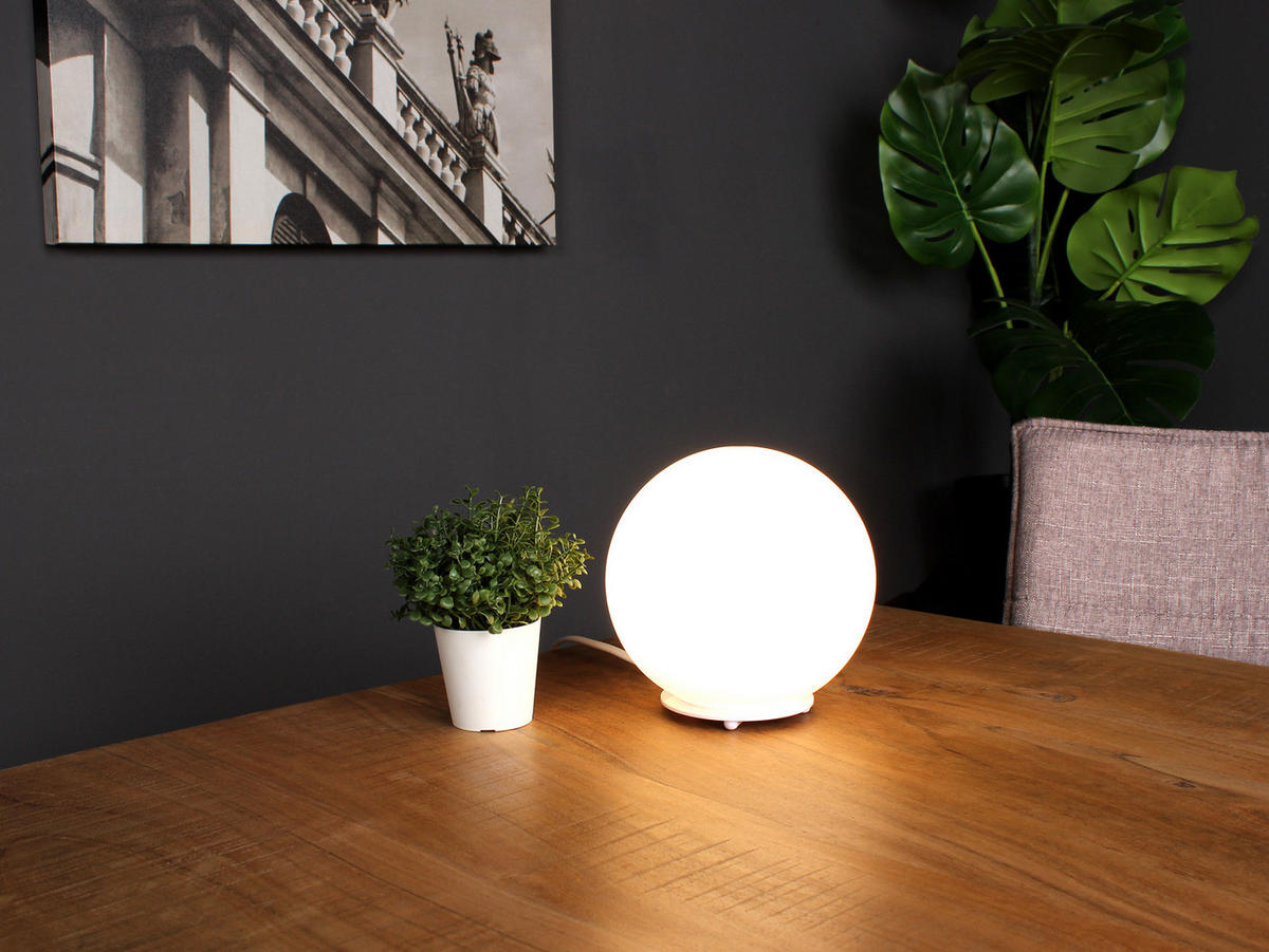 LED-TISCHLEUCHTE Glaskugel Lampenschirm, Ø15cm - Weiß, Glas/Metall (15/15/16cm) - meineWunschleuchte