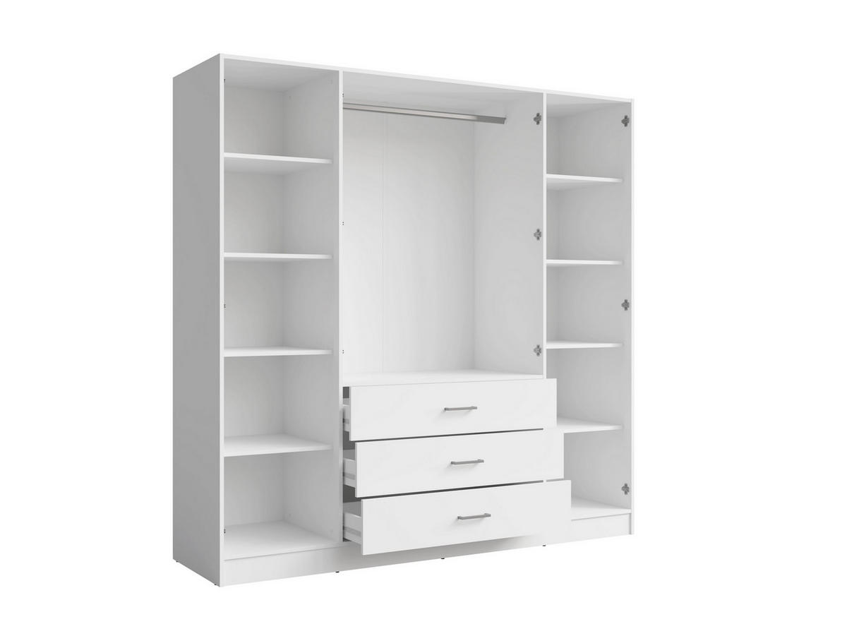 DREHTÜRENSCHRANK NEVARIS 200/200,5/58cm 4-türig mit Spiegel Weiß - Weiß, Holzwerkstoff (200/200.5/58cm) - MASSENO