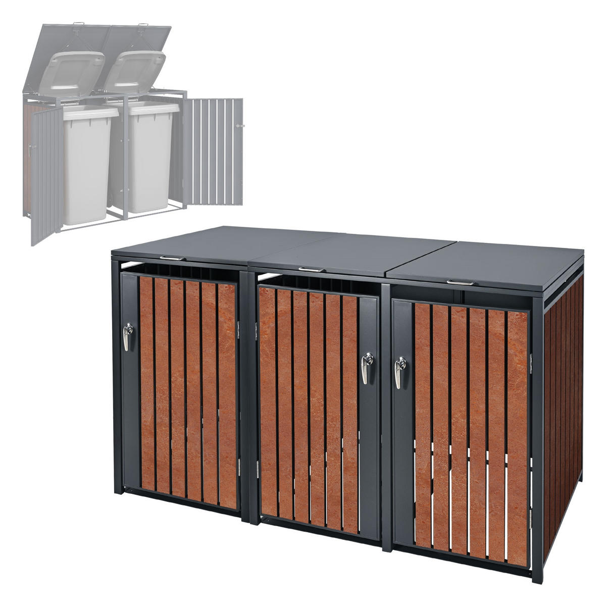 MÜLLTONNENBOX 3er Anthrazit-Rostoptik - Rotbraun, Metall (80/116.3/200cm) - ML-DESIGN