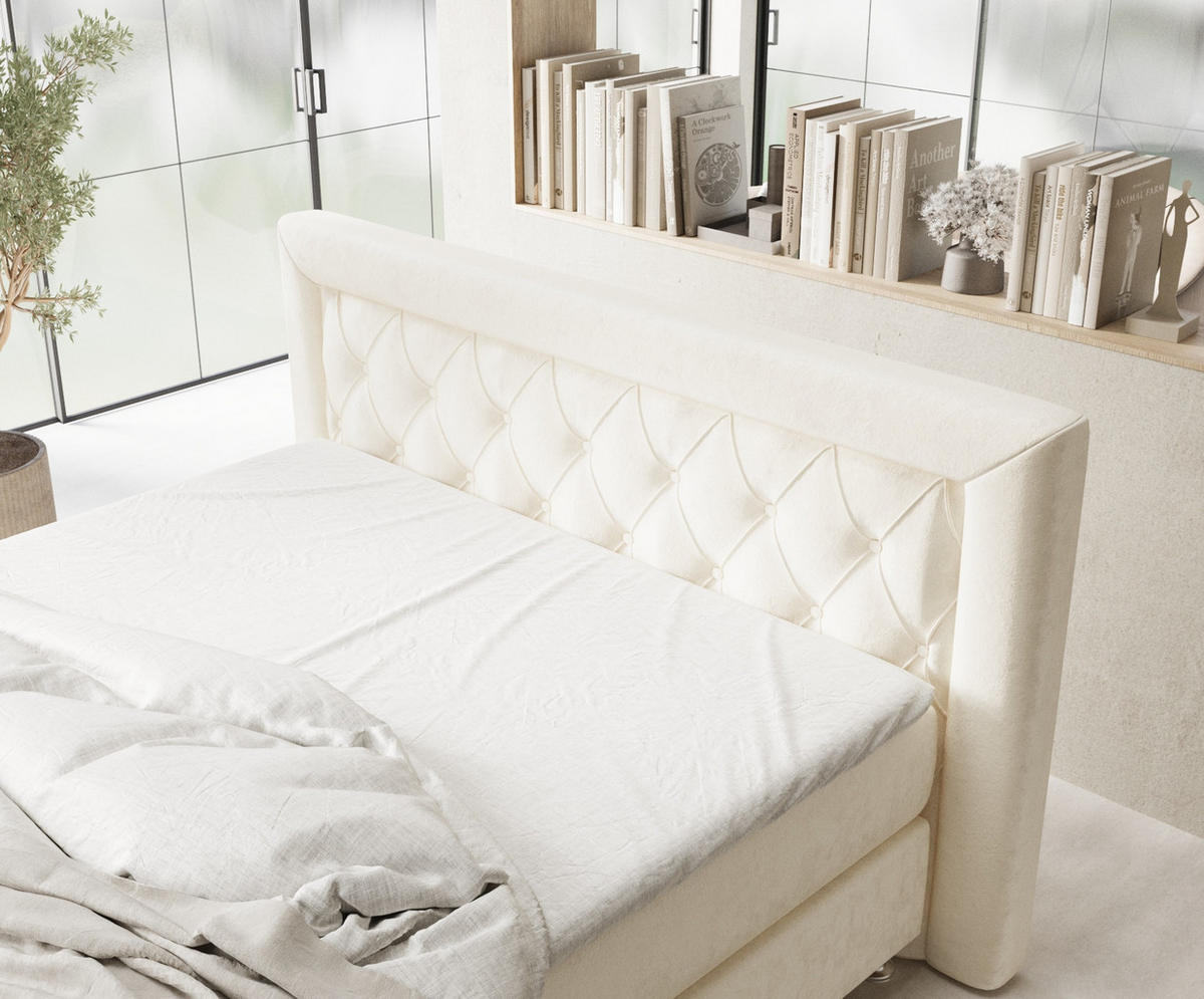 BOXSPRINGBETT Lavello Creme 160/200 cm mit Latex-Topper - Silberfarben/Creme, Holz/Holzwerkstoff (160/200cm) - Maison de Reve