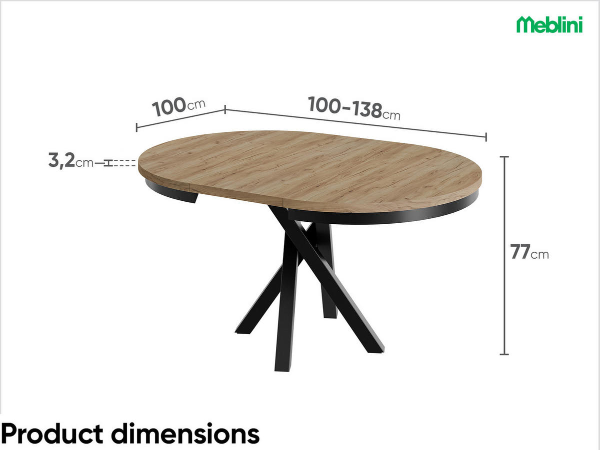 ESSTISCH CHRIS - Honigeiche/Schwarz, Holzwerkstoff (100/100/77cm) - Meblini