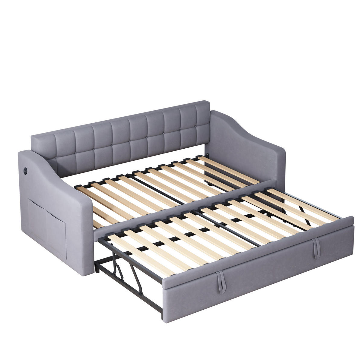 POLSTERBETT 90/190 cm Grau Samtstoff mit Steckdosen und Stauraum - Grau, Textil (90/190cm) - OKWISH
