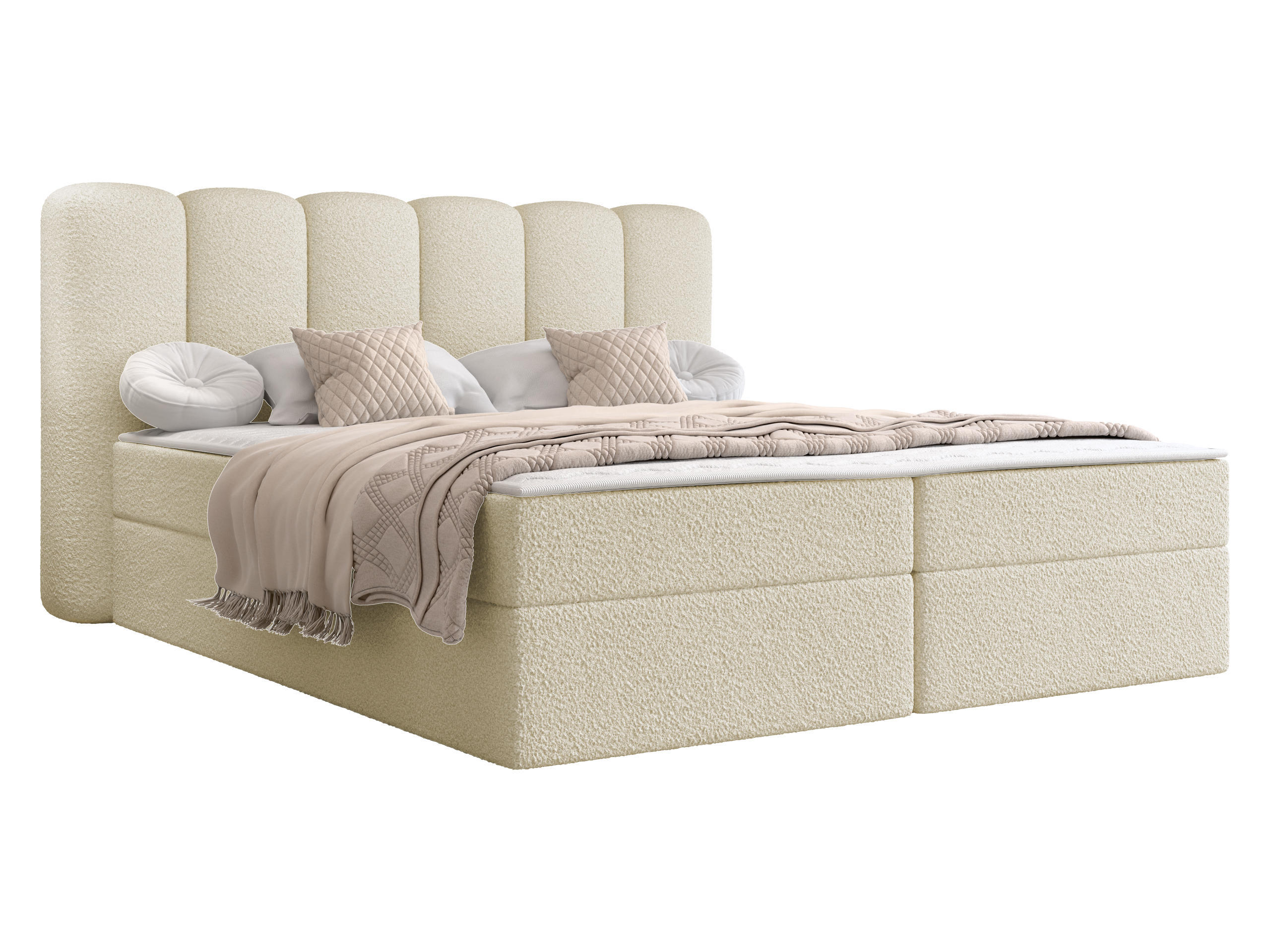 BOXBETT Softi 1 Boucle - H3 - Schwarz/Naturfarben, Holz/Holzwerkstoff (180/200cm) - MIRJAN24