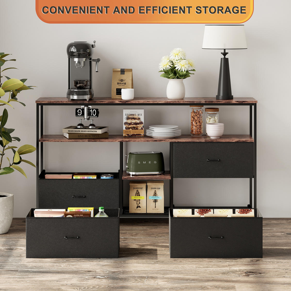 TV LOWBOARD 108x30x77 cm LED Metall Holz schwarz - Schwarz, Holz (108/76.8/29.8cm) - LEBENLANG