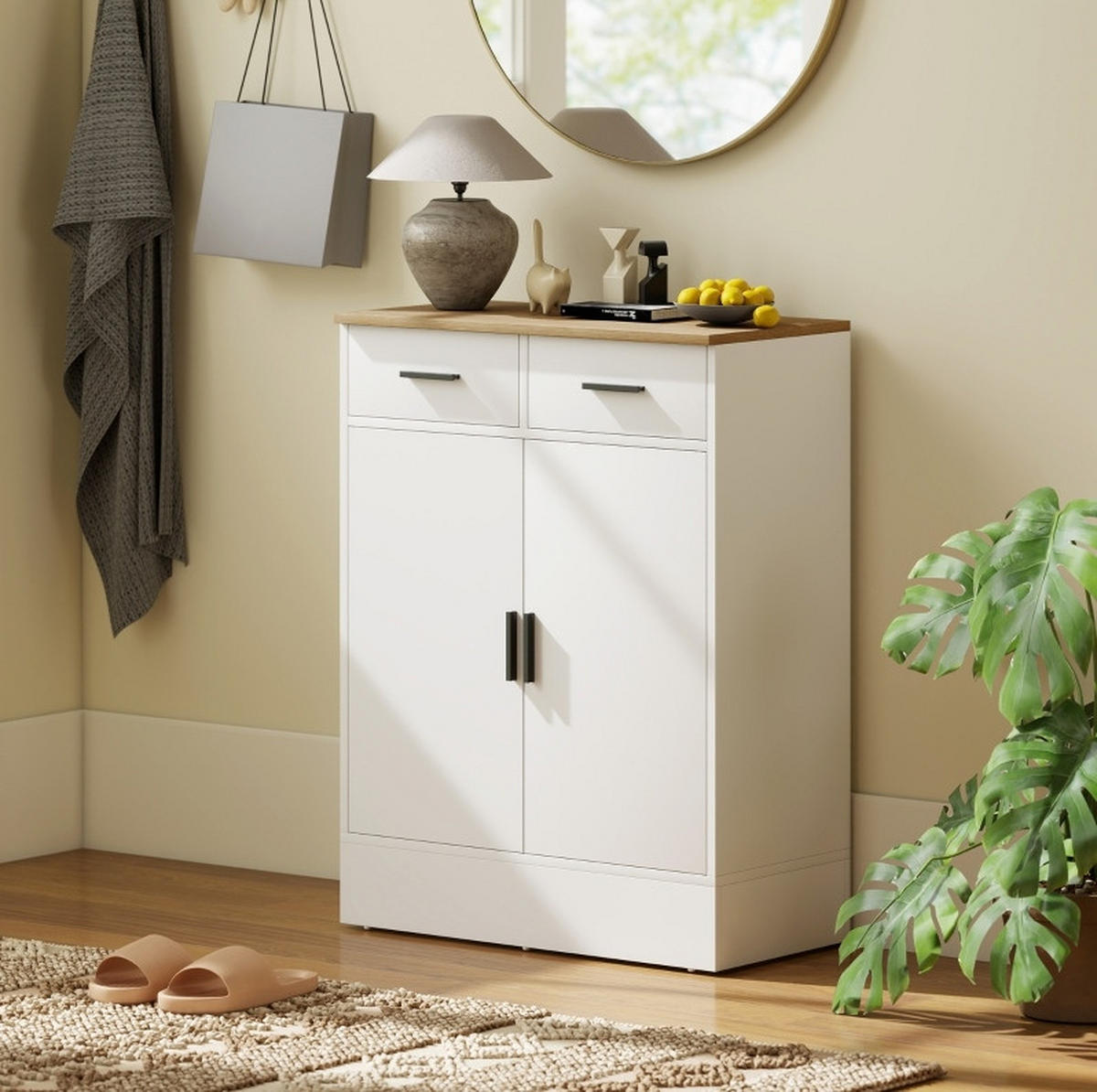 SIDEBOARD aus Holz 68,6x35x90,3 cm Weiß mit 2 Schubladen und verstellbarem Einlegeboden - Weiß, Holzwerkstoff (68.6/90.3/35cm) - IVMEU