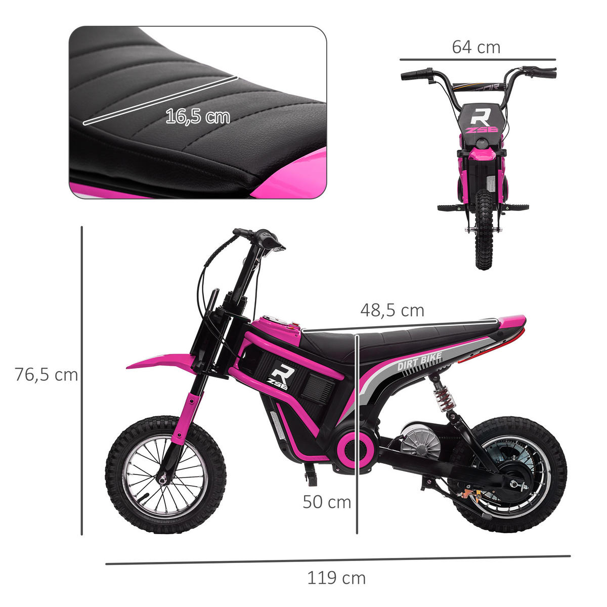 ELEKTRO Motorrad Kinder Elektromotorrad mit 24V 350W Motor, 8-16 KMH Rosa - Rosa, Kunststoff (119/64/76.5cm) - HOMCOM
