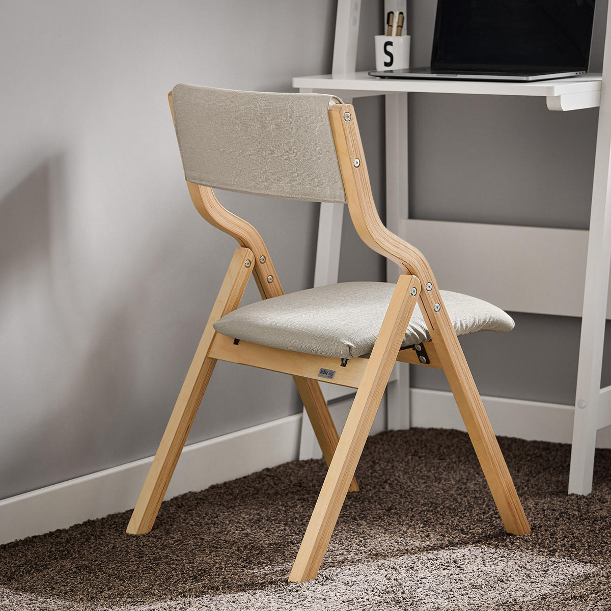 KLAPPSTUHL Birkenholz Gepolstert, 49x80x54cm, Grau - Grau, Holz/Holzwerkstoff (41/44/50cm) - SoBuy