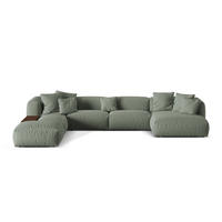 MODULARES-PANORAMASOFA links Martina aus strukturiertem Stoff Moosgrün 5 Sitzplätze - Salbeigrün, Textil (280/75/406cm) - Micadoni
