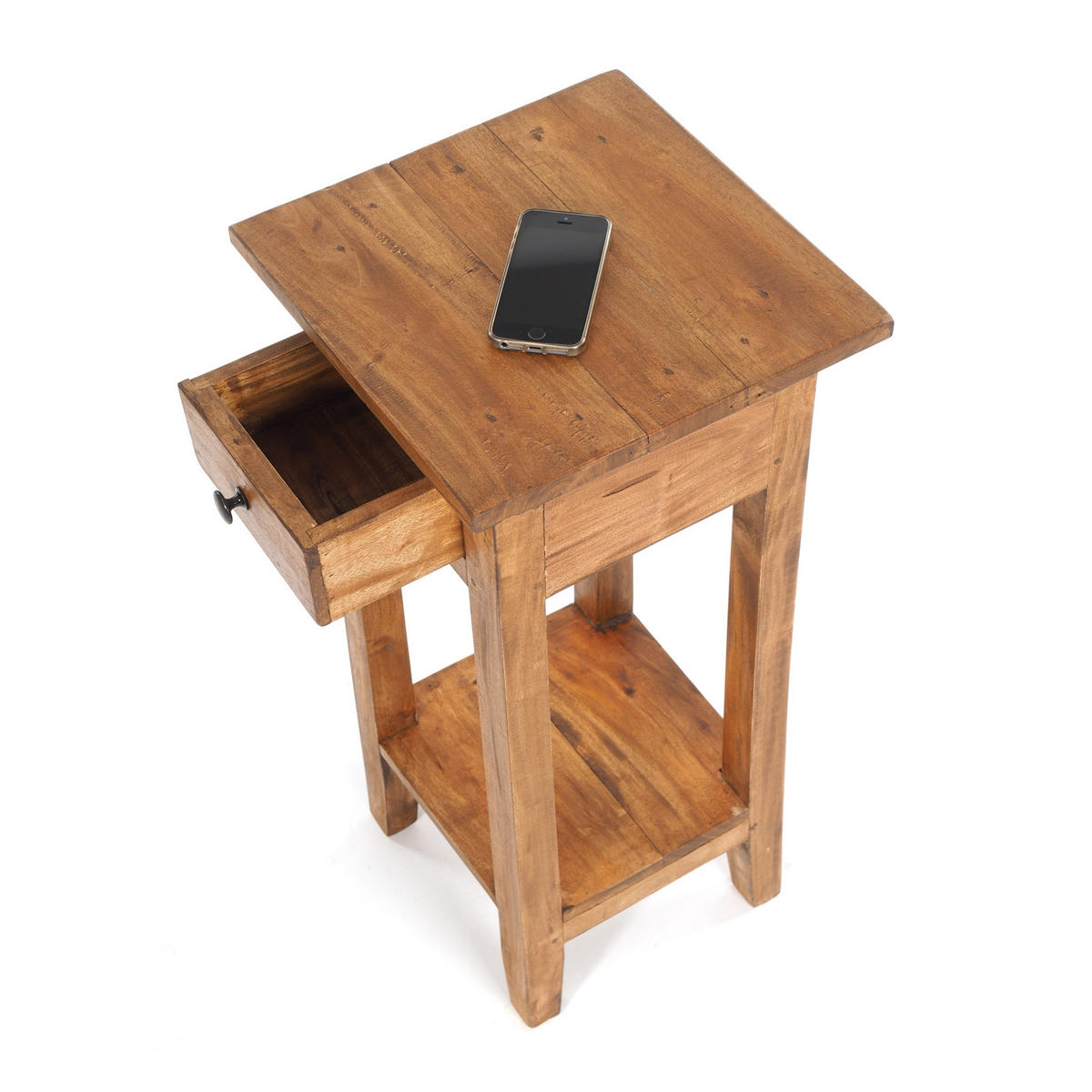 TELEFONTISCH DRAWER 65 Mahagoni Recyclingholz, mit Schublade 08 honigfarben gewachst - Honig, Holz (31/31/65cm) - DESIGN DELIGHTS