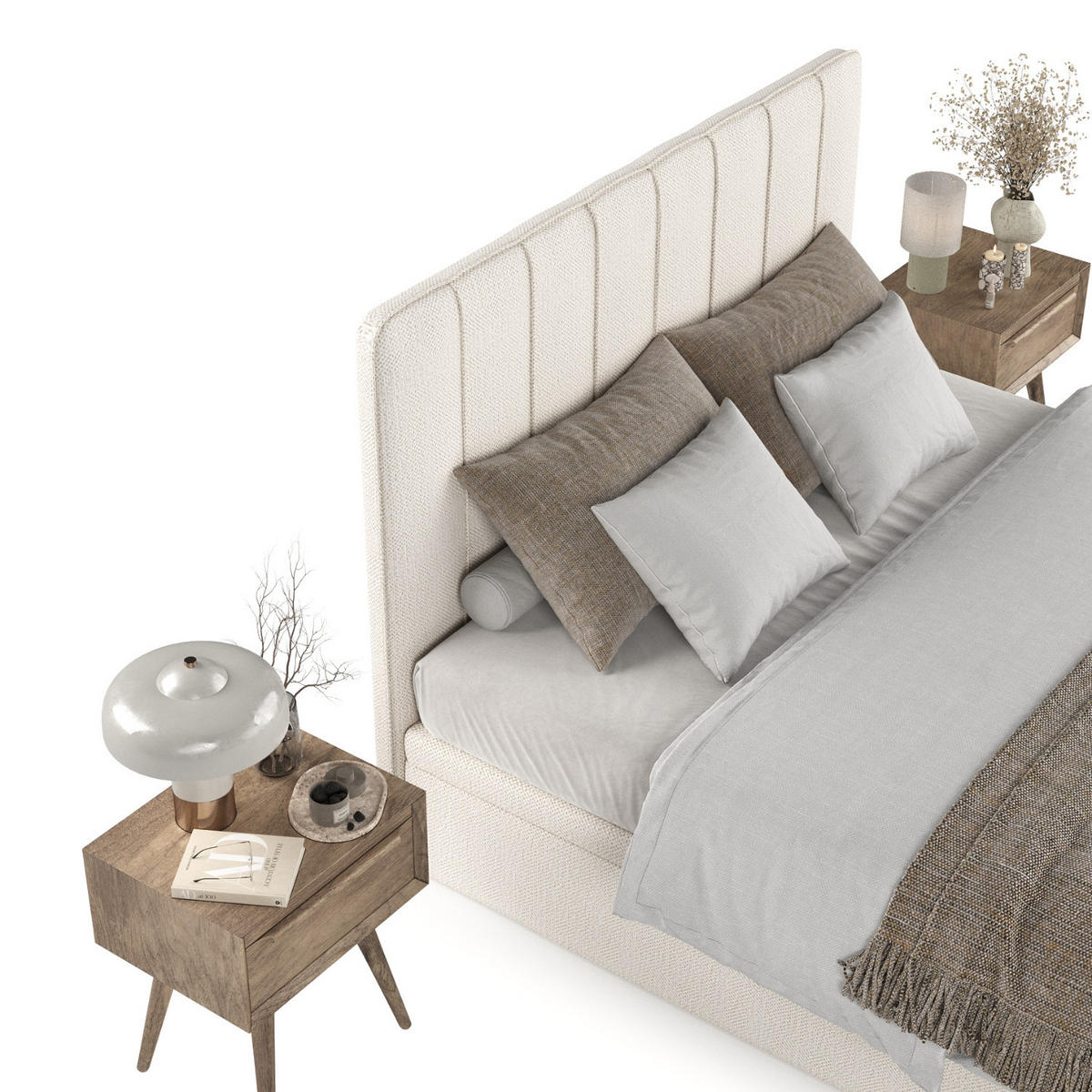 POLSTERBETT Vienna mit Stauraum 140/200 cm Creme im Alta Stoff - Creme/Schwarz, Holz/Holzwerkstoff (140/200cm) - AltaBeds