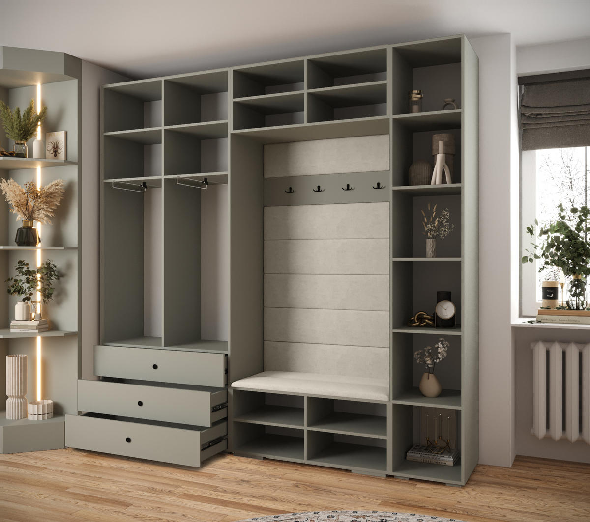 GARDEROBEN-SET 236,7/240/47 - Kaschmir/Schwarz, Holz/Kunststoff (240/236.7/47cm) - Abiks Möbel