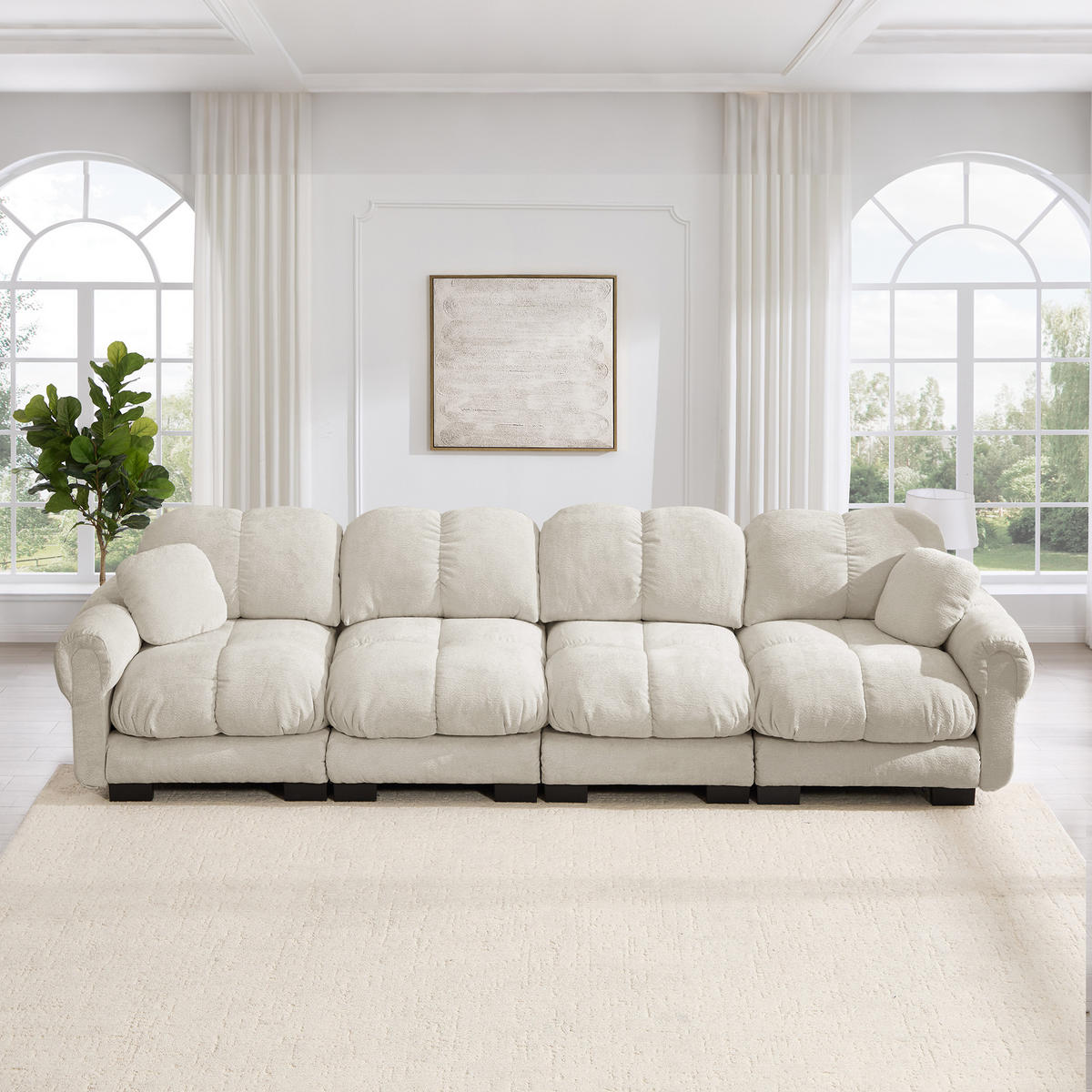 4-SITZER-SOFA DE-34384 Steppdesign Hellkhaki - Sandfarben, Textil (86/90/330cm) - ComfortXL