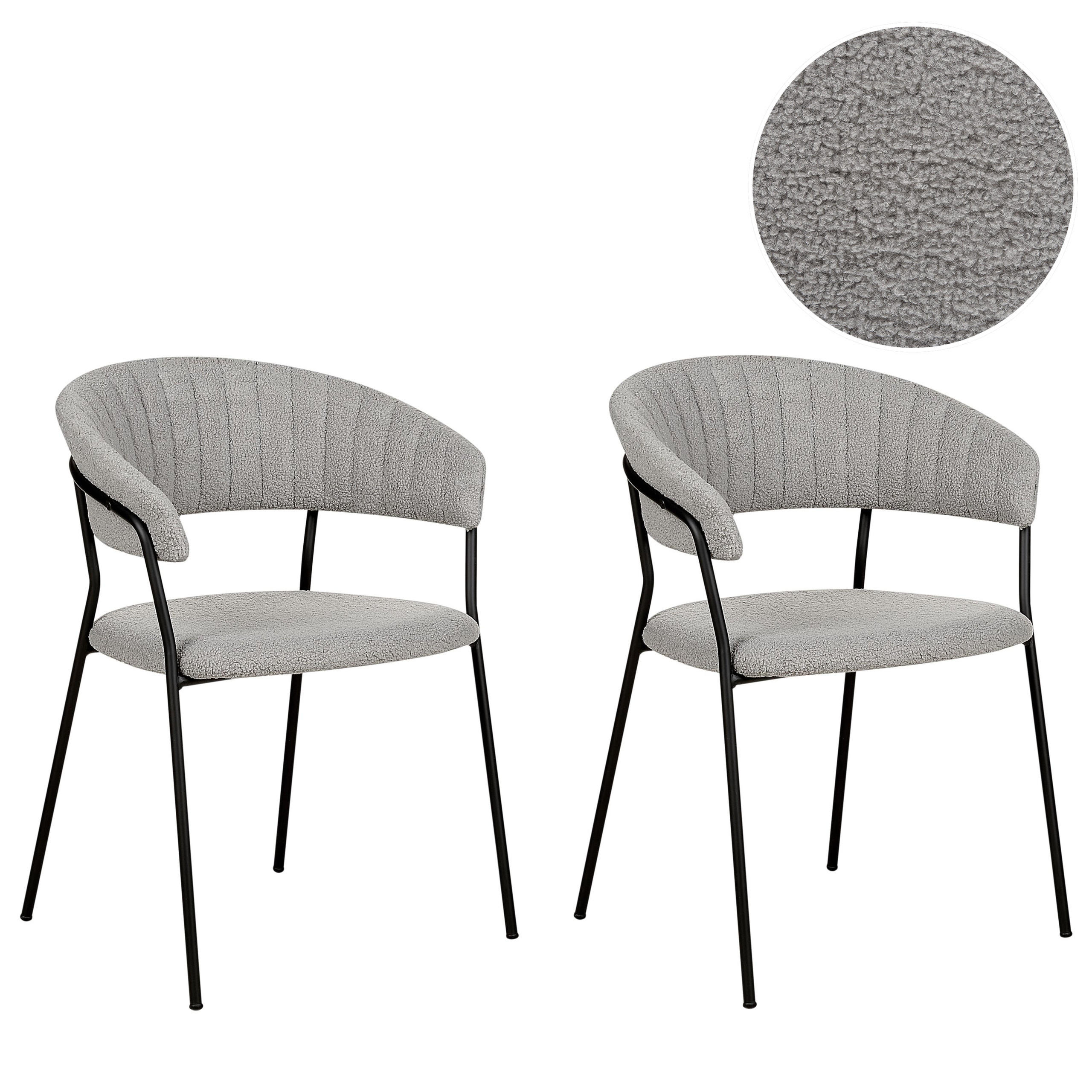 ESSZIMMERSTUHL 2er-Set Bouclé grau Mariposa - Schwarz/Grau, Textil (55/78/55cm) - Beliani