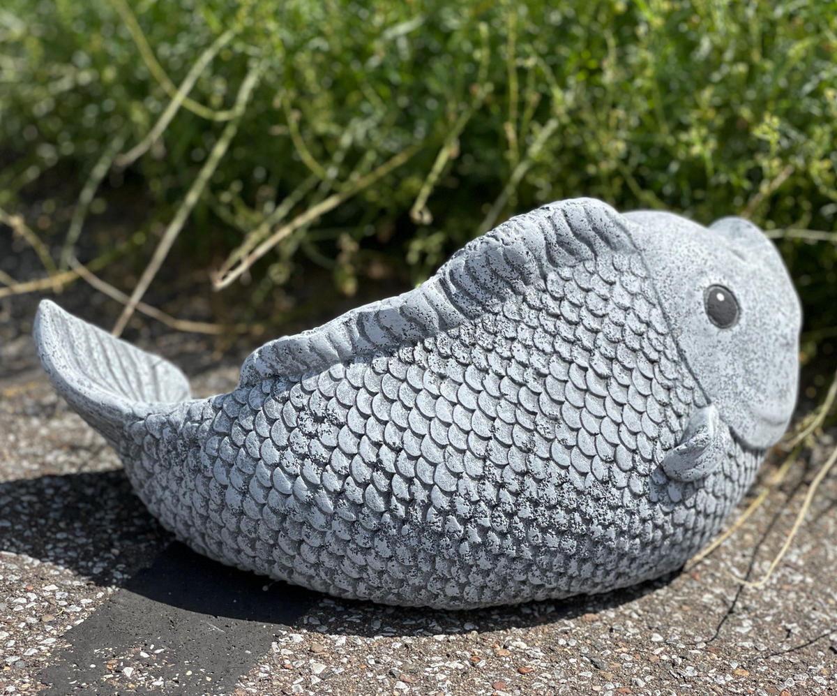 STEINFIGUR Karpfen Kunibert Koi Fisch frostfest wetterfest - Grau, Stein (34/17/22cm) - stoneandstyle