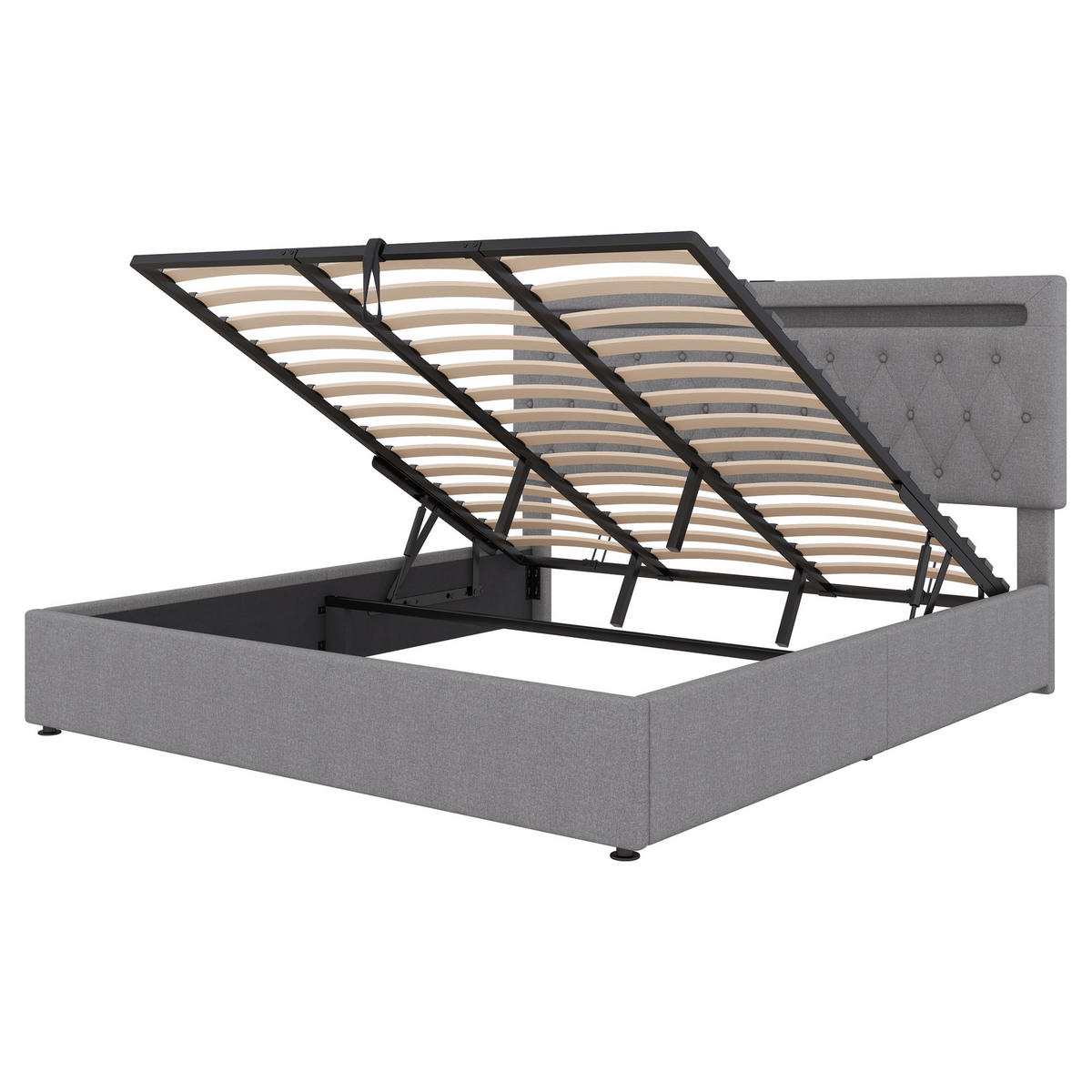 POLSTERBETT 180/200 cm grau mit hydraulischem Bettkasten und USB-Anschluss - Grau, Textil (180/200cm) - OKWISH